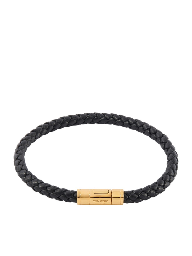 Photo: TOM FORD - Gold-Tone and Woven Leather Bracelet - Black