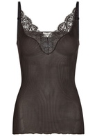 Saint Laurent Lace-trim Ribbed Silk Tank top Brown
