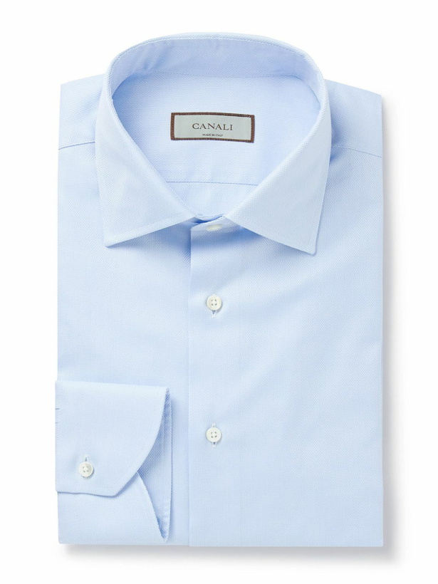 Photo: Canali - Cutaway-Collar Textured-Cotton Shirt - Blue