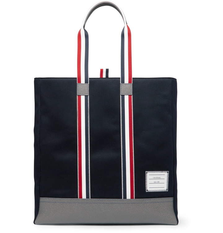 Photo: Thom Browne - Leather-Trimmed Canvas Tote Bag - Blue