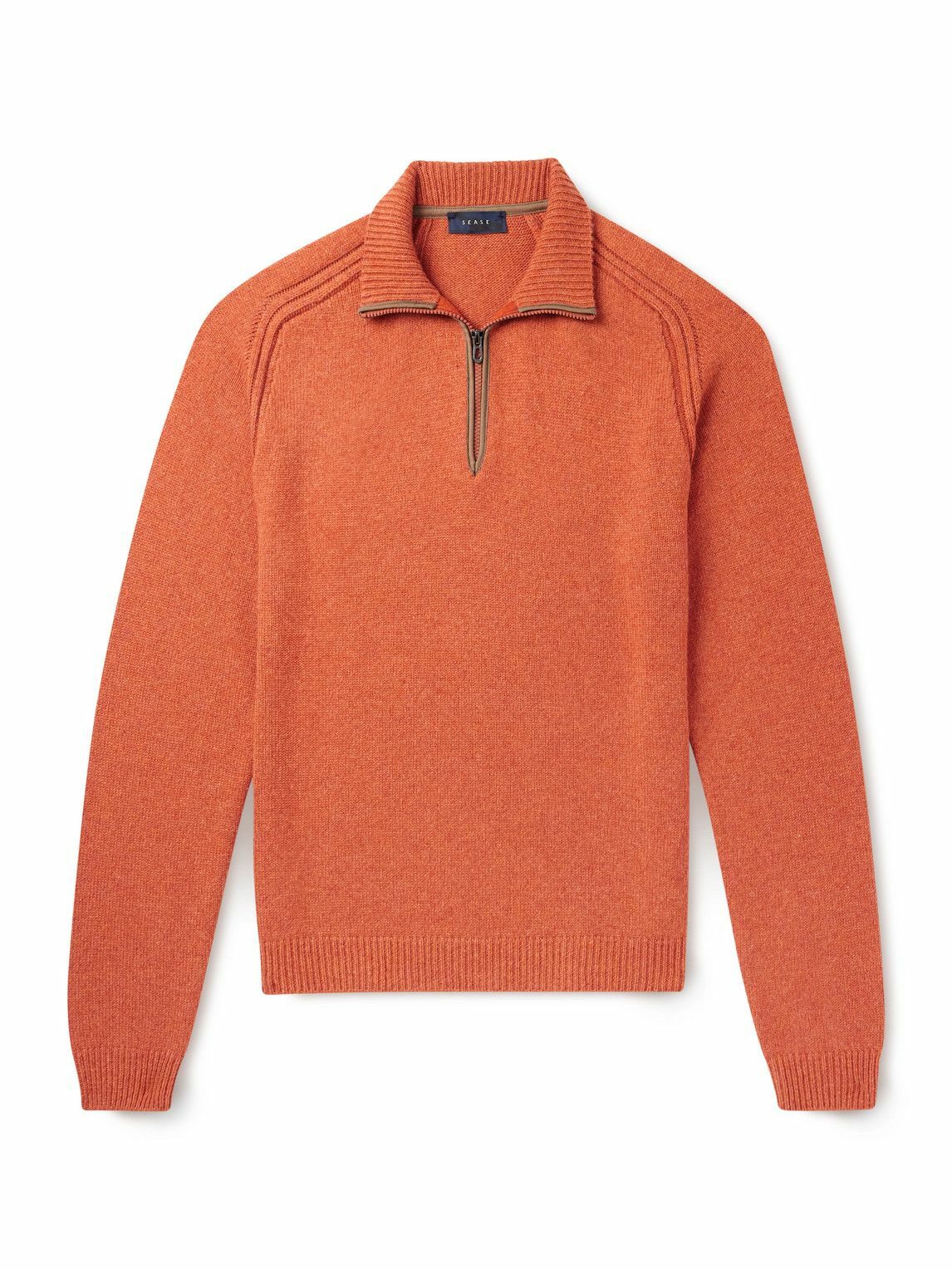 SEASE - Leather-Trimmed Cashmere Half-Zip Ski Sweater - Orange