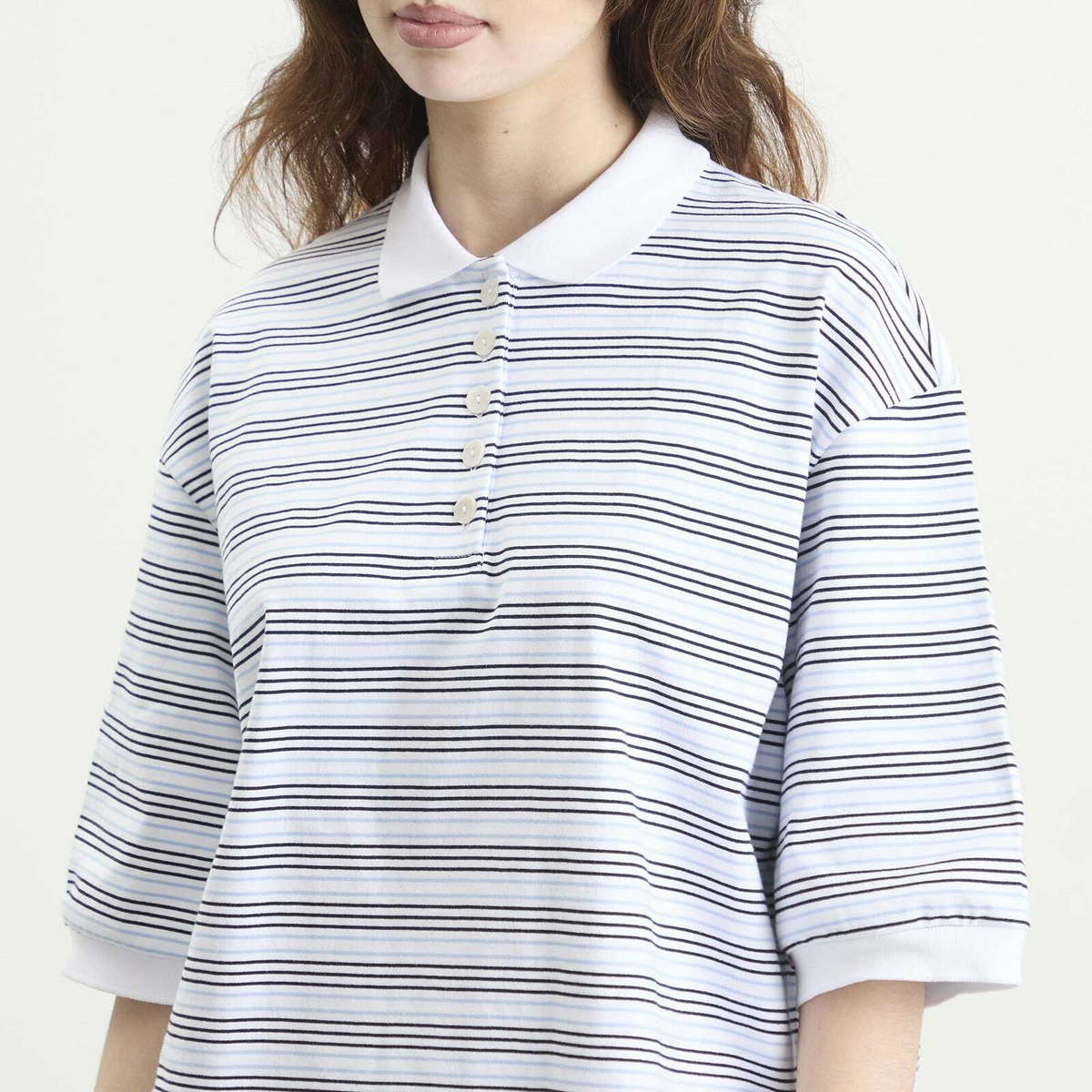 Róhe Women's Rohe Striped oversized polo in White/Blue Multi Stripe
