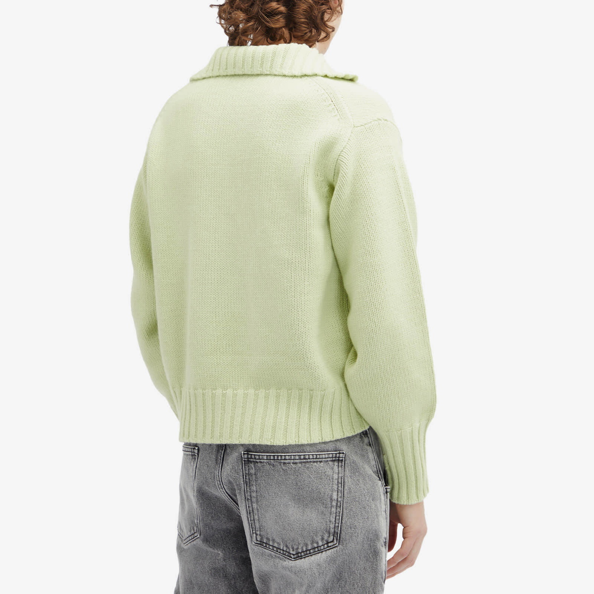 Auralee Men's Wool Soft Cord Quarter Zip Sweat in Light Lime Auralee