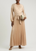 Jonathan Simkhai Varenya Belted Metallic Maxi Dress Gold