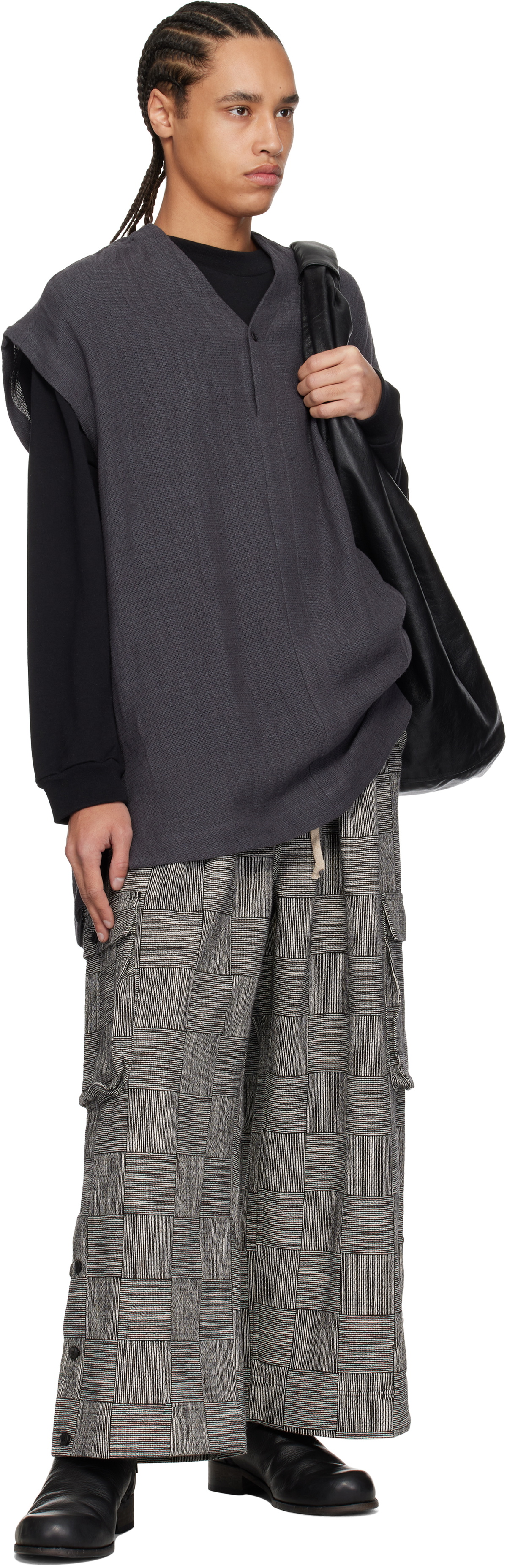 Jan-Jan Van Essche Gray O-Project Panama Mesh Cloth Vest