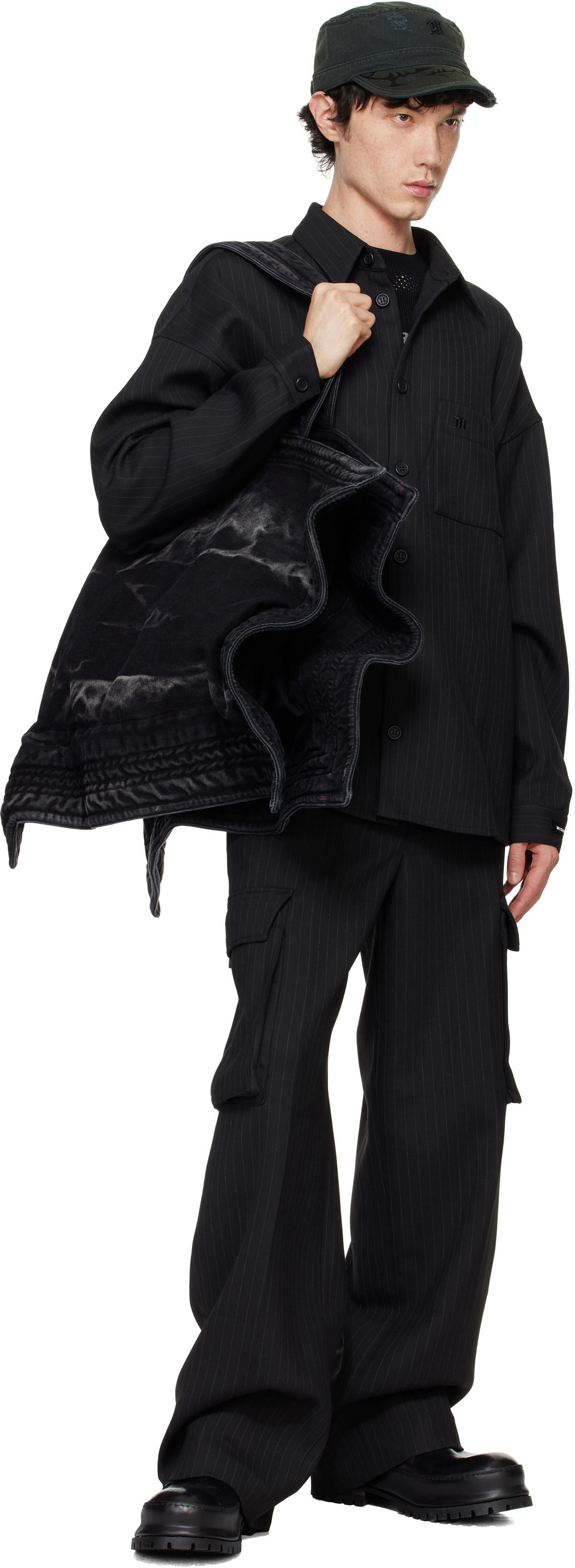 MISBHV Black Office Pinstripe Overshirt