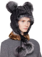 Anna Sui SSENSE Exclusive Black & Gray Faux Fur Teddy Bear Hat