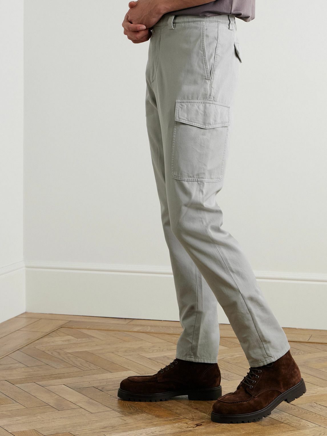Brunello Cucinelli - Straight-Leg Cotton-Gabardine Cargo Trousers - Gray