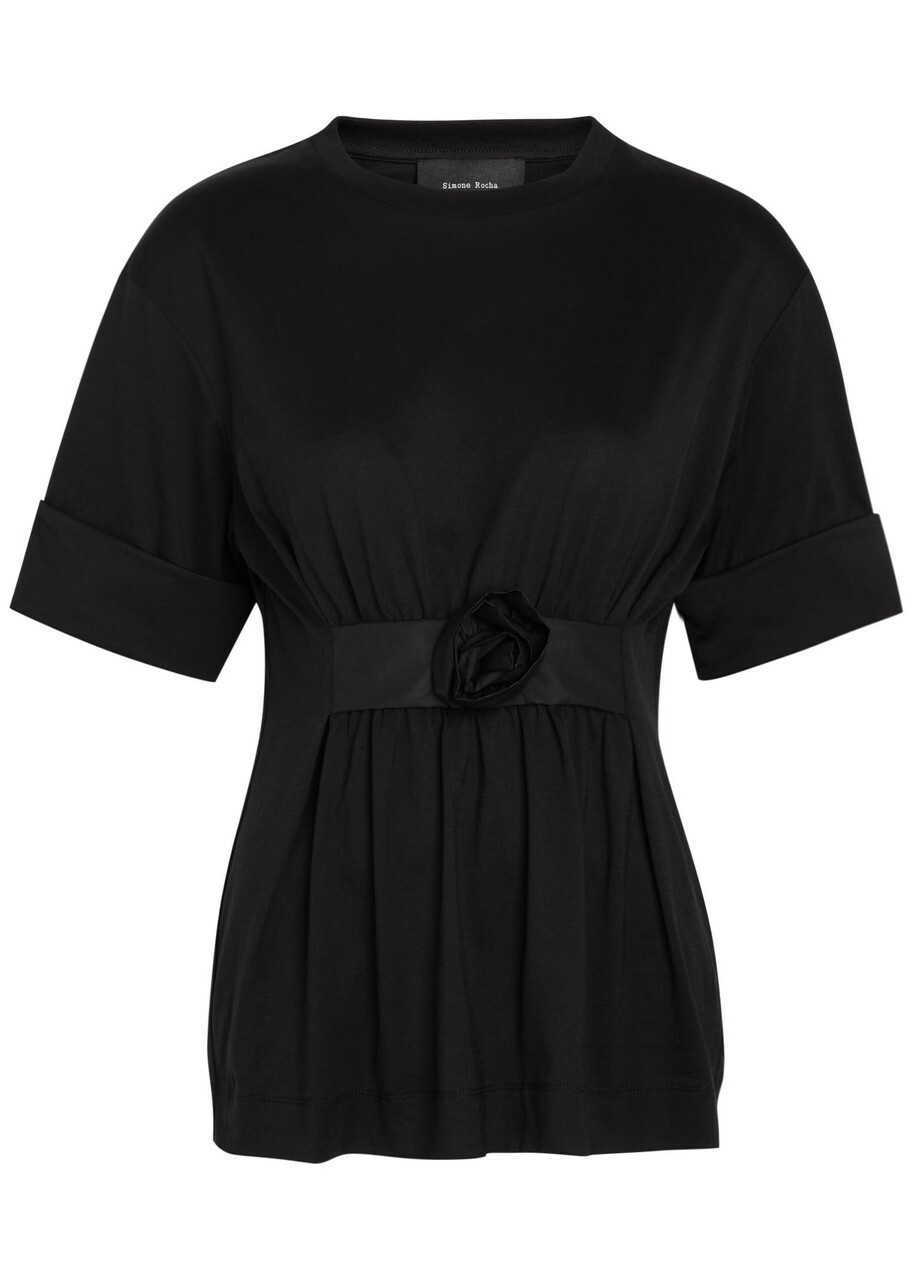 Simone Rocha Gathered Floral-appliquéd Cotton T-shirt Black