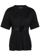Simone Rocha Gathered Floral-appliquéd Cotton T-shirt Black