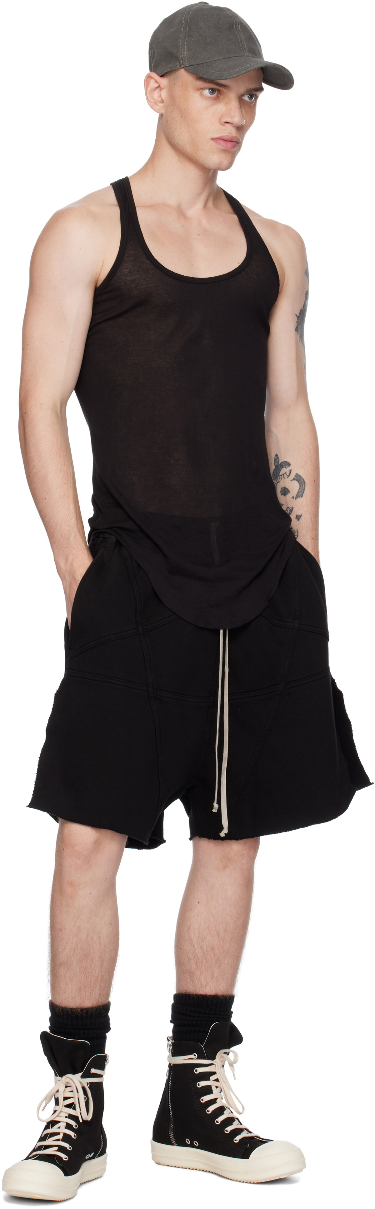 Rick Owens DRKSHDW Black Porterville Jersey Trucker Cut Off Shorts 