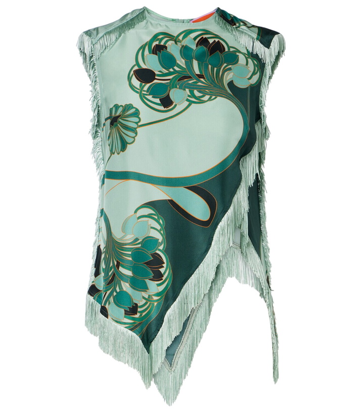 Photo: La DoubleJ Scarf fringed printed silk voile top