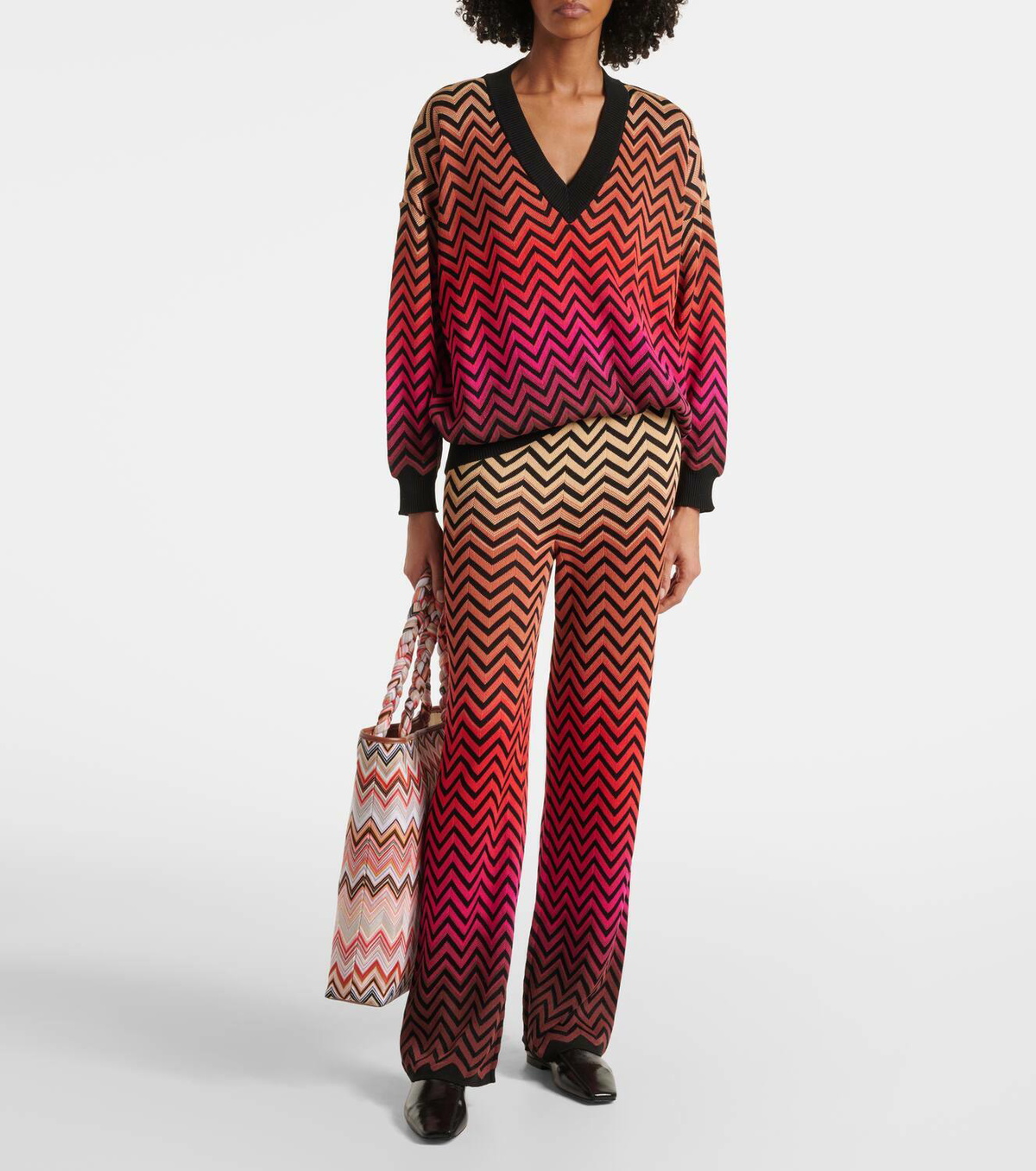 Missoni Zigzag Large leather-trimmed tote bag Missoni
