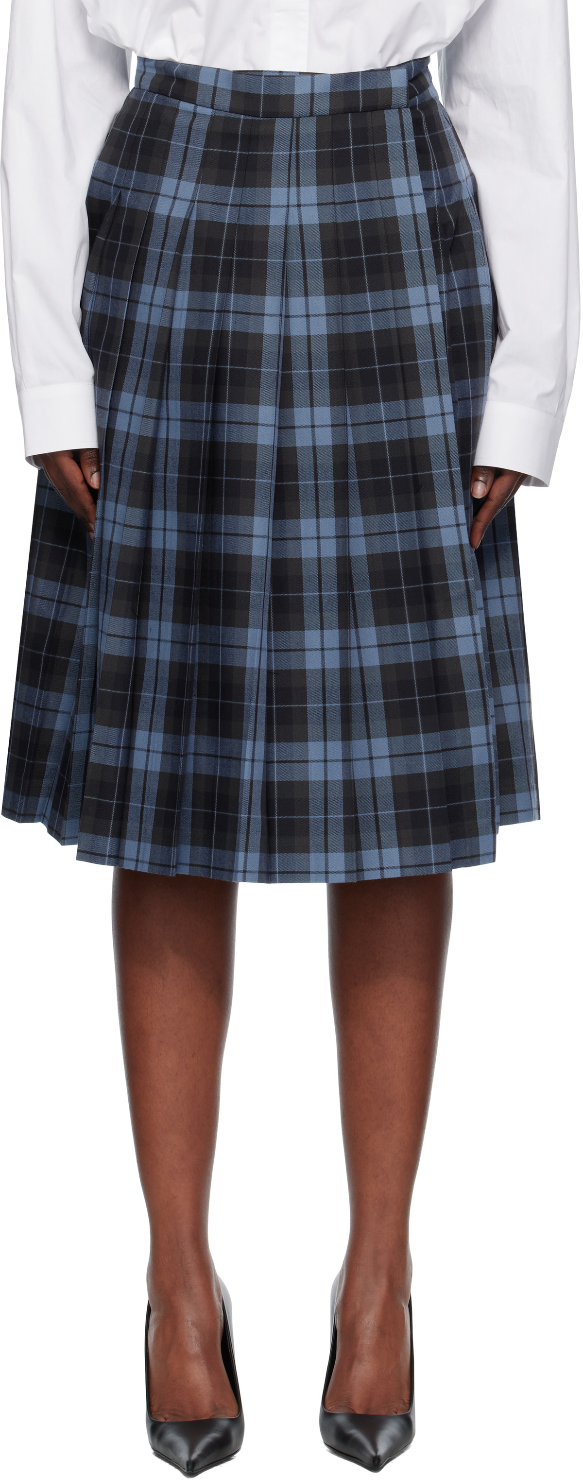Pushbutton Navy Plaid Midi Skirt