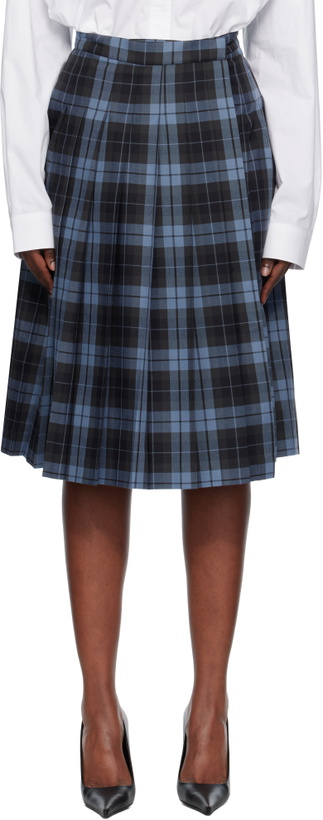 Photo: Pushbutton Navy Plaid Midi Skirt