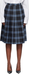 Pushbutton Navy Plaid Midi Skirt