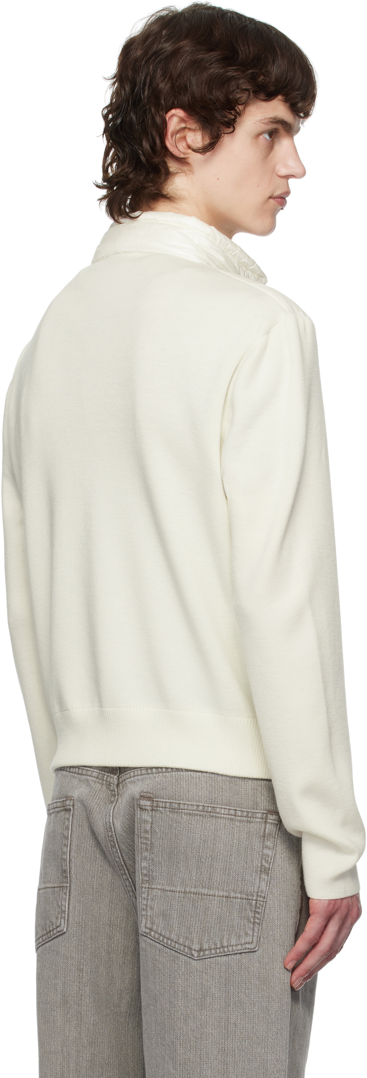 Moncler White Padded Wool Zip-Up Down Jacket