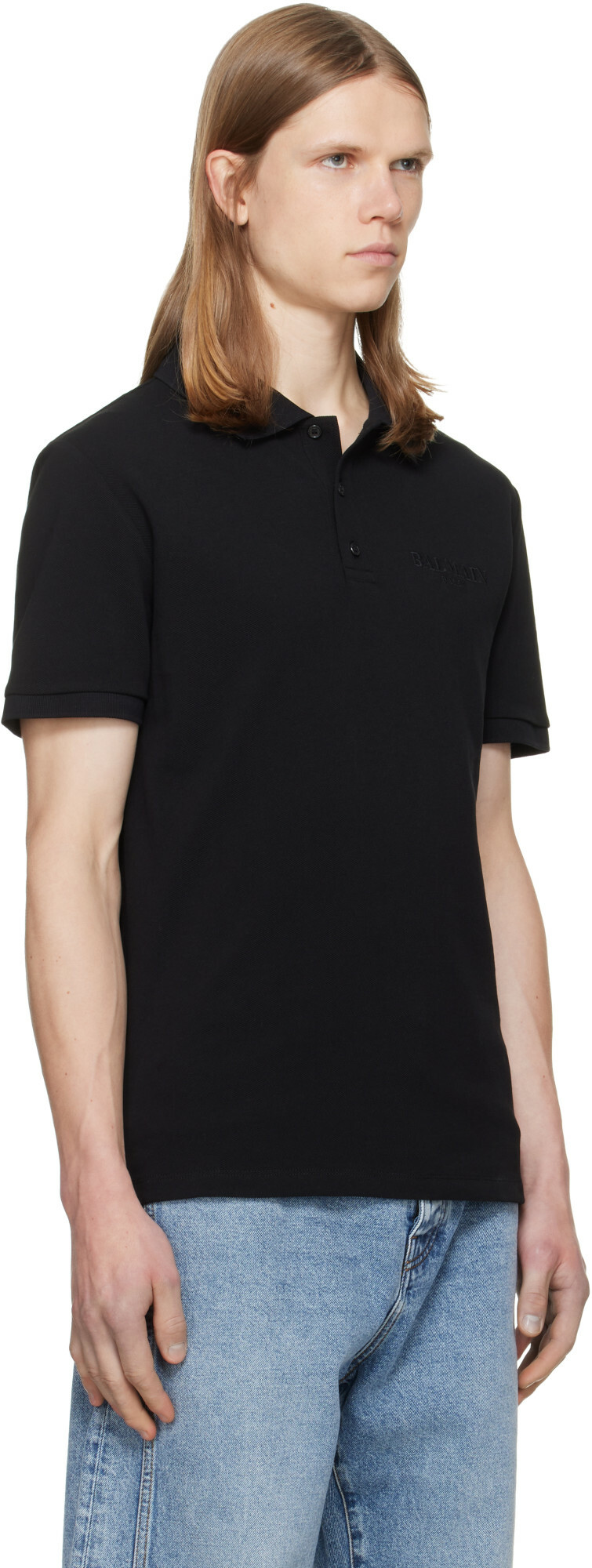 BALMAIN Black Small Vintage Embroidered Polo