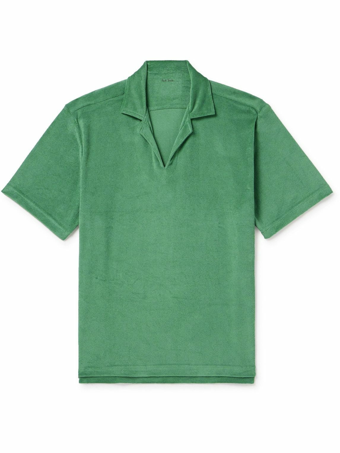 Photo: Paul Smith - Logo-Appliquéd Grosgrain-Trimmed Cotton-Blend Terry Polo Shirt - Green