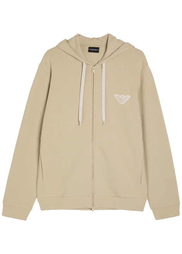 Photo: Emporio Armani Hooded Zip-through Piqué Cotton-blend Sweatshirt Beige