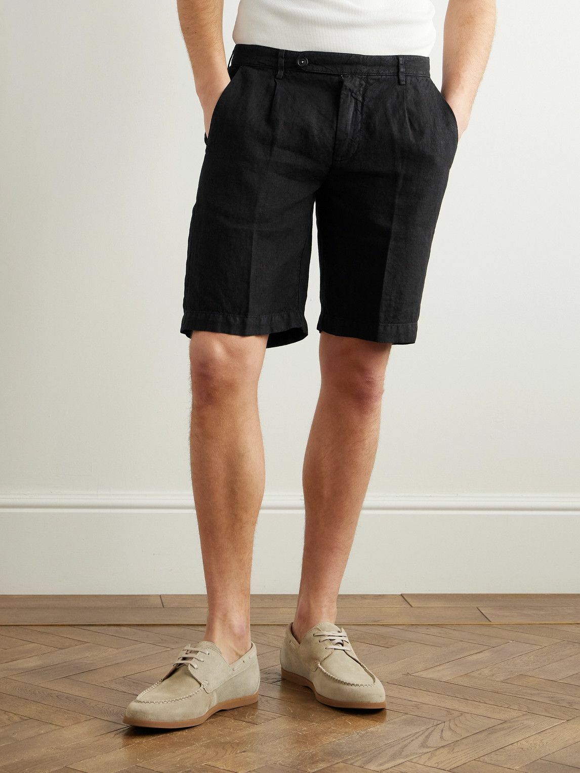 Massimo Alba - Alaccia Straight-Leg Pleated Linen Shorts - Black
