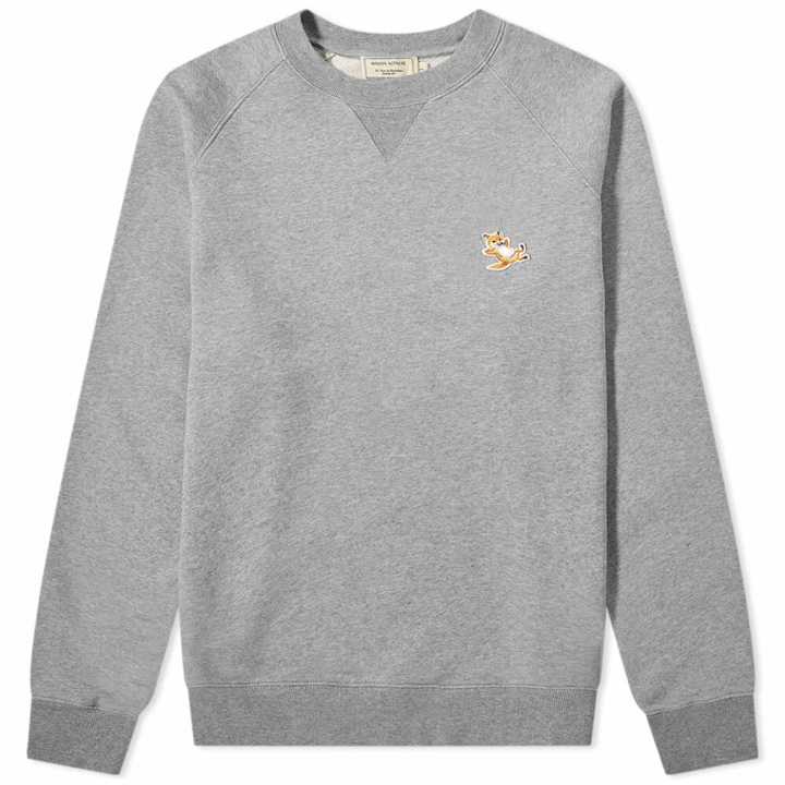 Photo: Maison Kitsuné Men's Chillax Fox Patch Classic Crew Sweat in Grey Melange