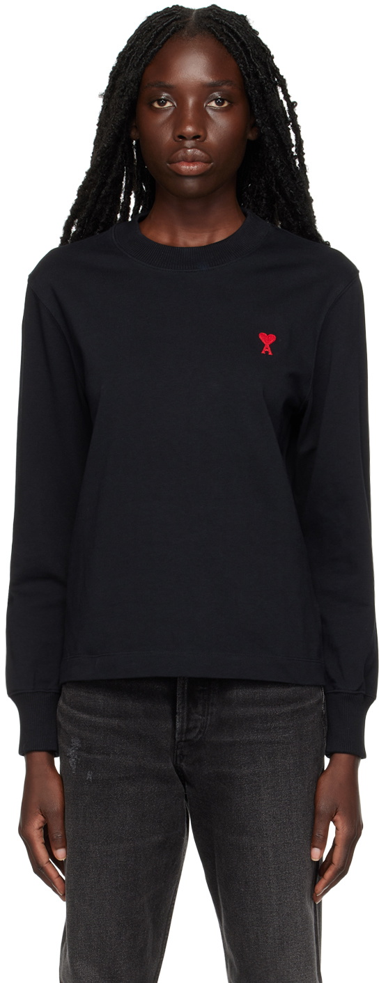 AMI Paris Black Ami de Cœur Long Sleeve T-Shirt