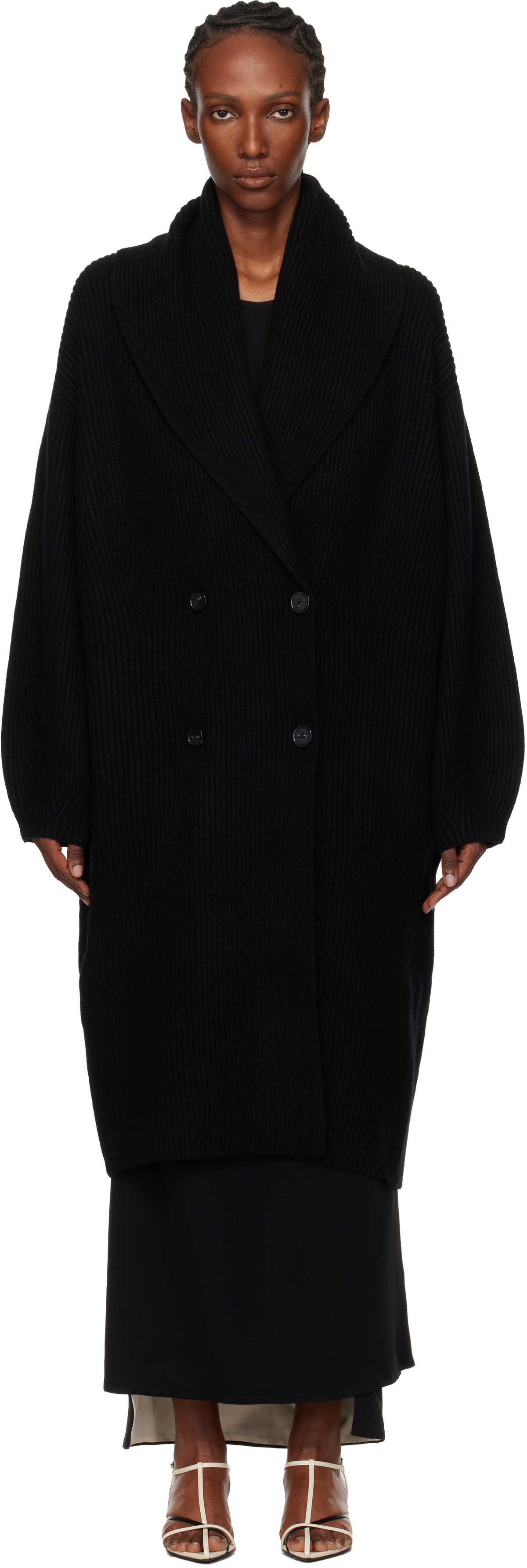 TOTEME Black Long Shawl-Lapel Cardigan