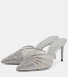 Rene Caovilla Bridal embellished satin and mesh mules