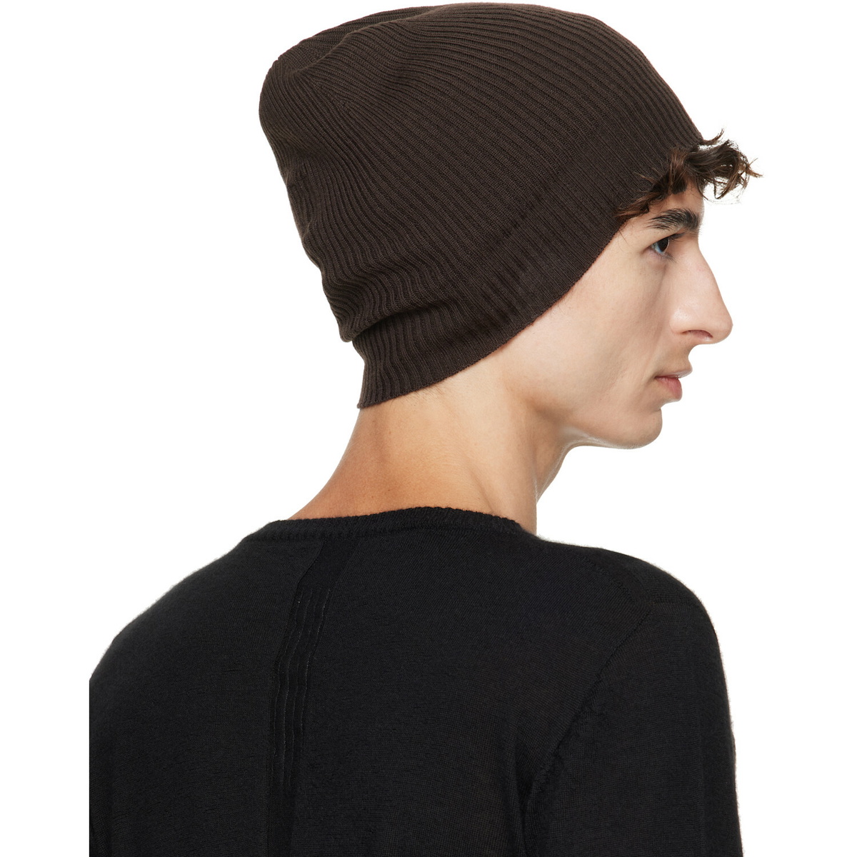 Rick Owens Brown Tower Ribbed Beanie