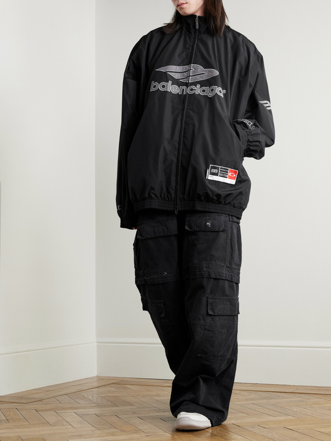 Balenciaga - Appliquéd Logo-Embroidered Cotton-Blend Shell Track Jacket - Black