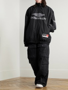 Balenciaga - Appliquéd Logo-Embroidered Cotton-Blend Shell Track Jacket - Black