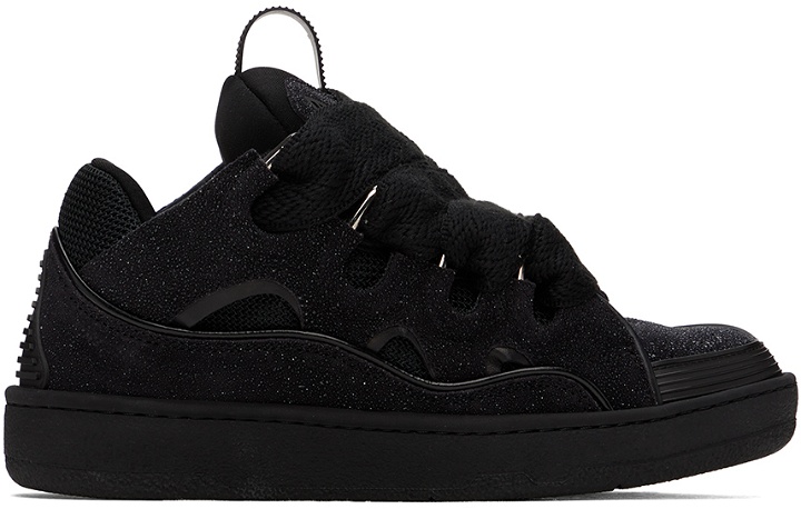Photo: Lanvin Black Glitter Leather Curb Sneakers