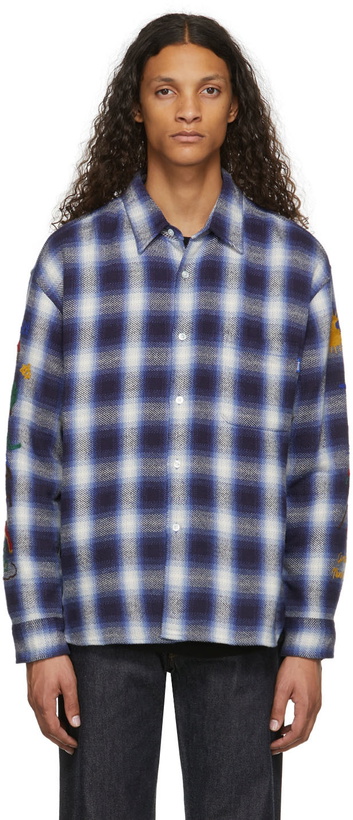 Photo: Awake NY Blue Ombre Plaid Camp Flannel Shirt