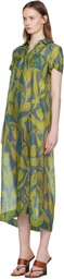 Dries Van Noten Green & Blue Long Shirt Maxi Dress