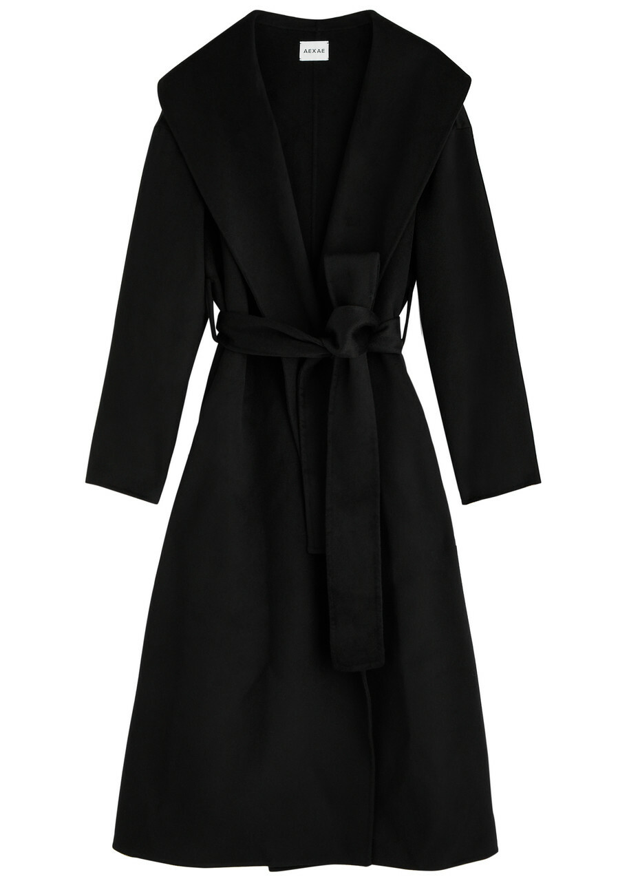 Aexae Belted Wool-blend Coat Black