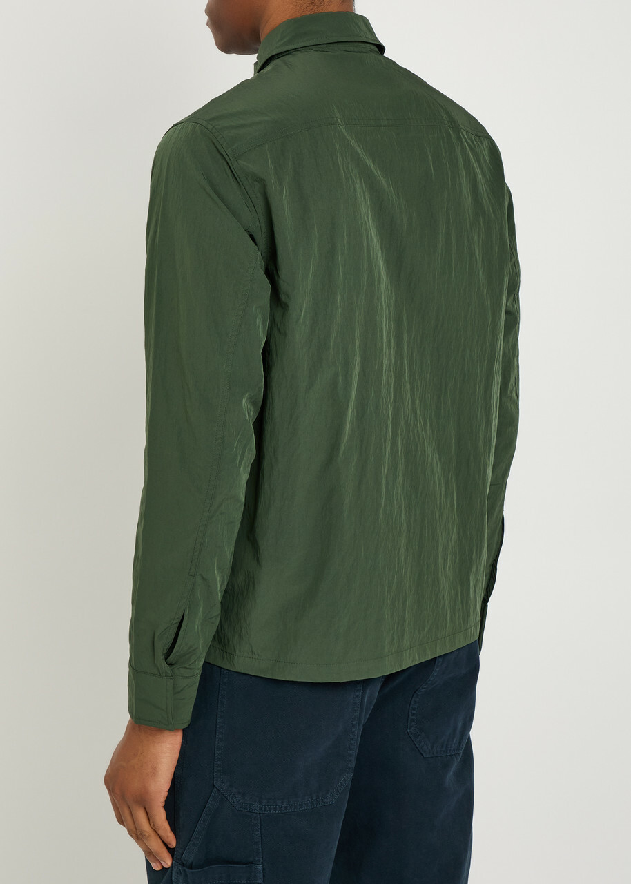 Fred Perry Logo-embroidered Crinkled Shell Overshirt Dark Green