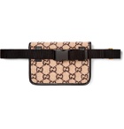 Gucci - Leather-Trimmed Monogrammed Brushed Wool-Blend Belt Bag - Brown