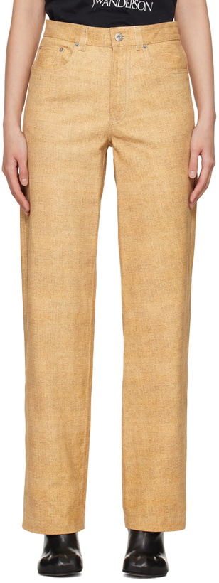 Photo: JW Anderson Beige Straight-Fit Leather Pants