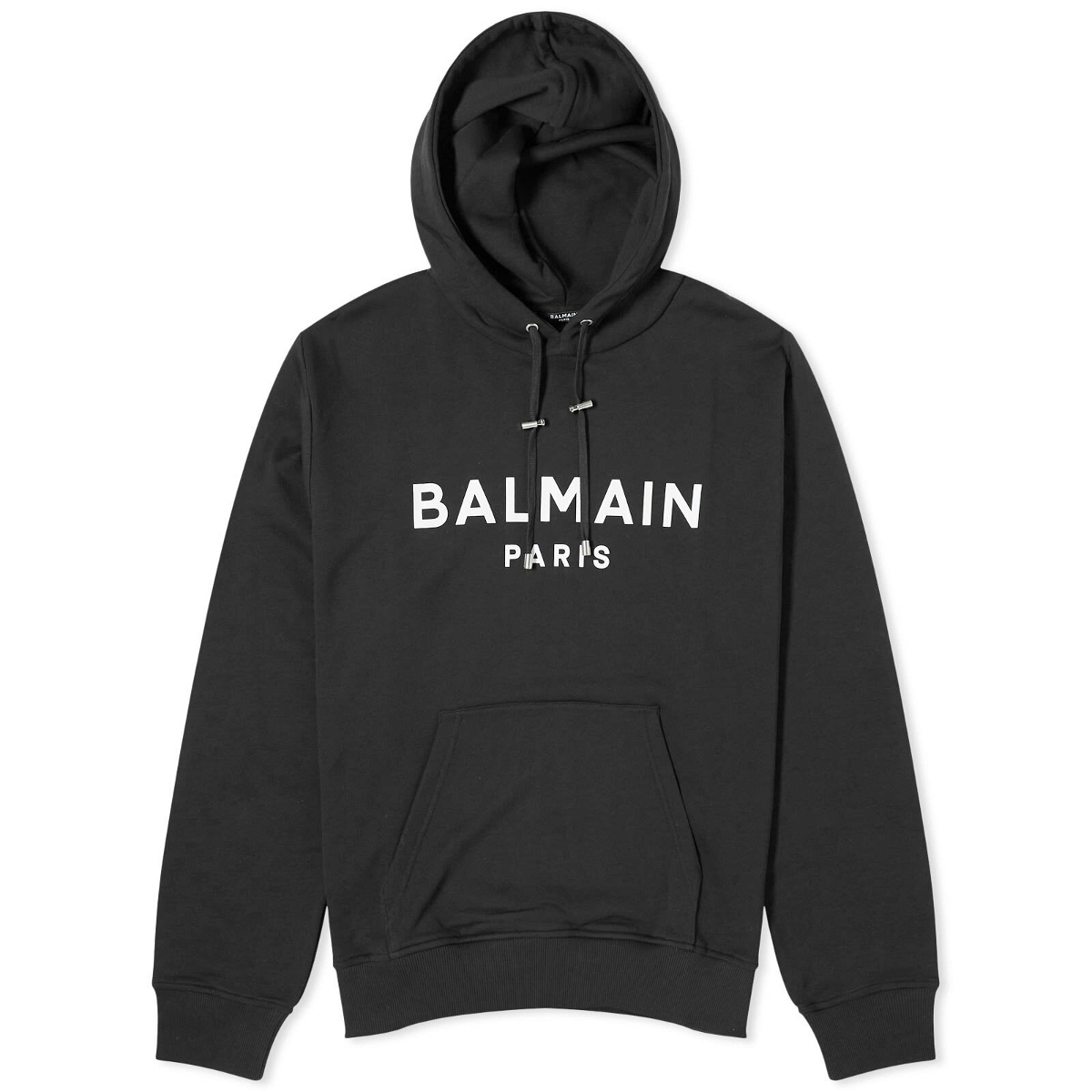 Photo: Balmain Men's Paris Logo Hoodie in Black/White