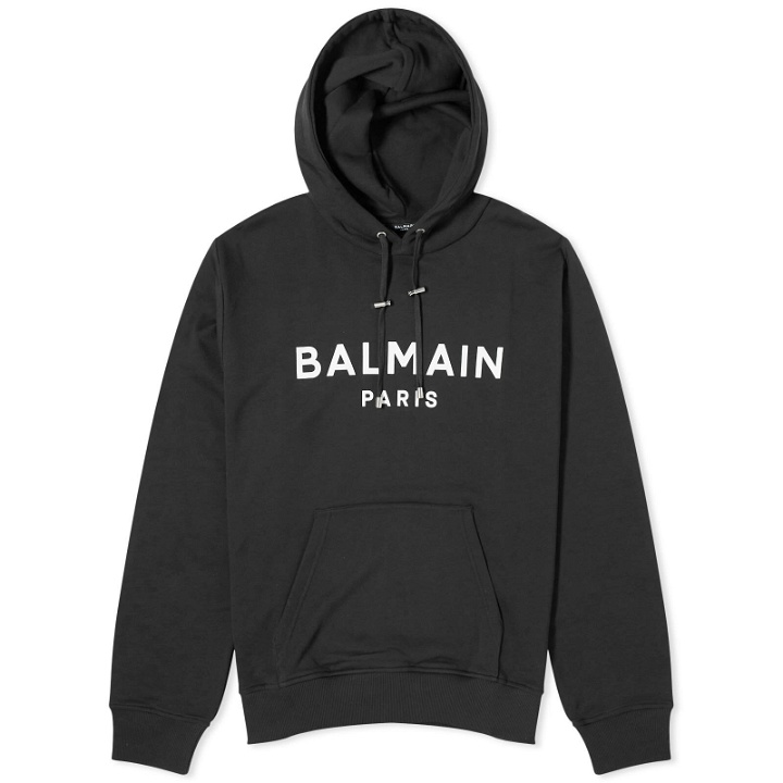 Photo: Balmain Men's Paris Logo Hoodie in Black/White