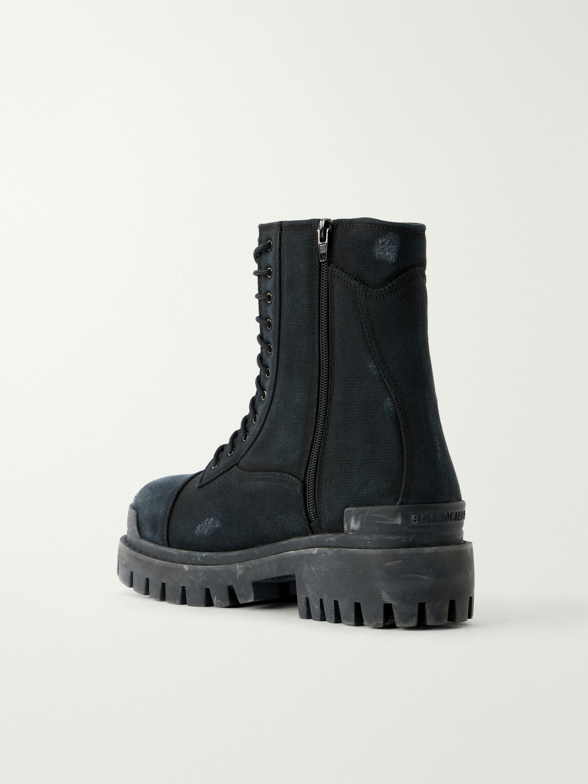 Balenciaga - Combat Strike Distressed Canvas Ankle Boots - Black