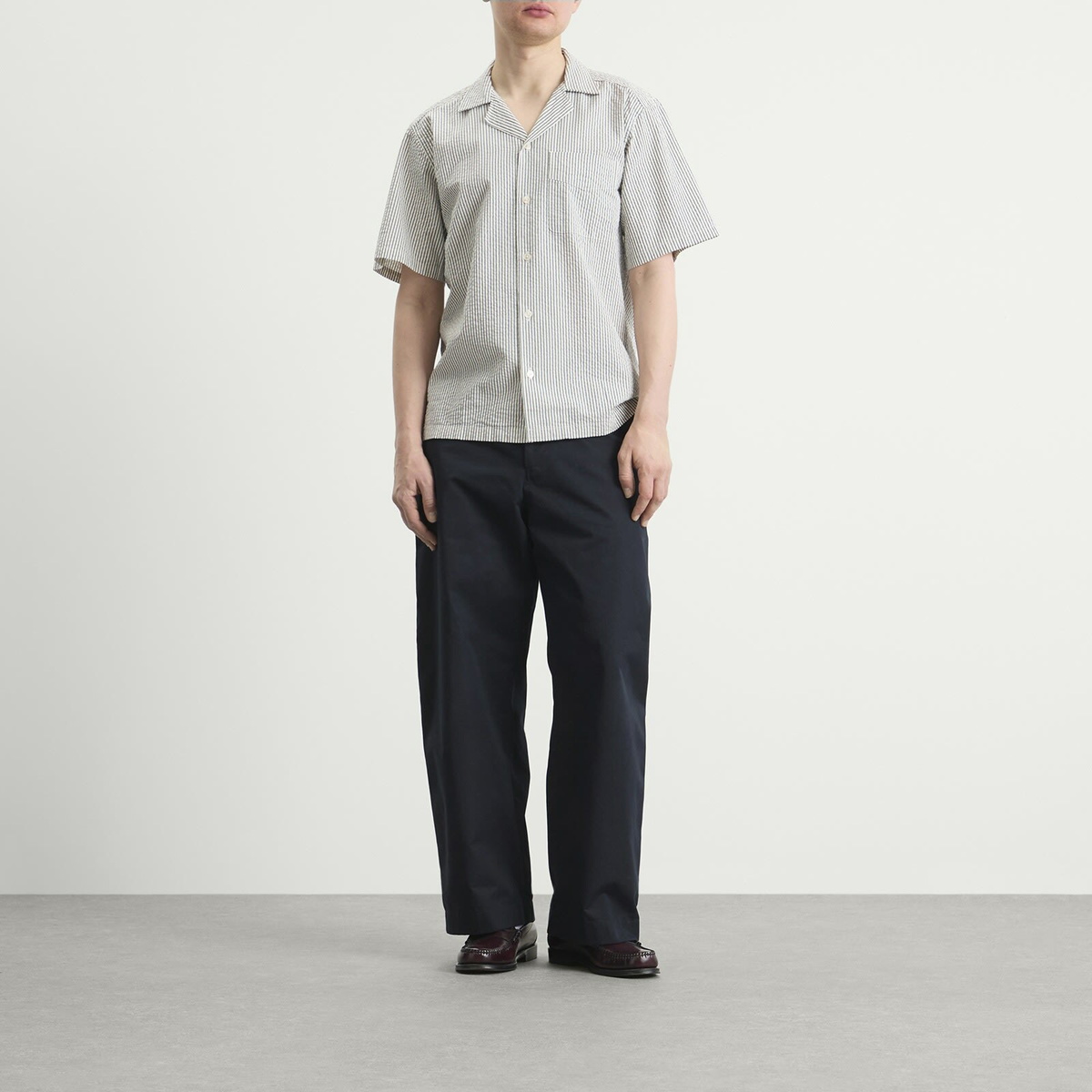 Foret Men's Peer Seersucker Vacation Shirt in Light Blue Stripe
