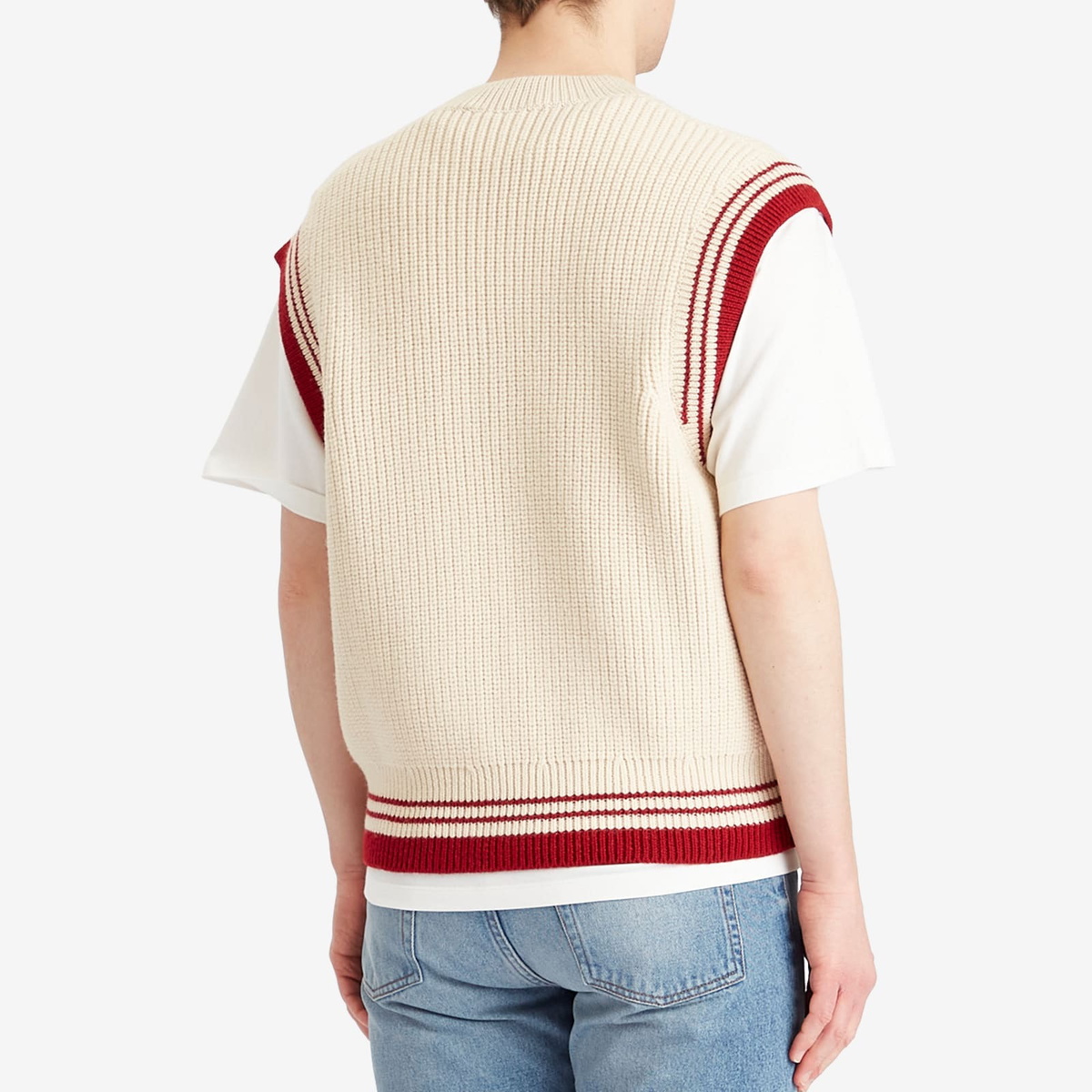 AMI Paris Men's Ribbed College Vest in White Cream