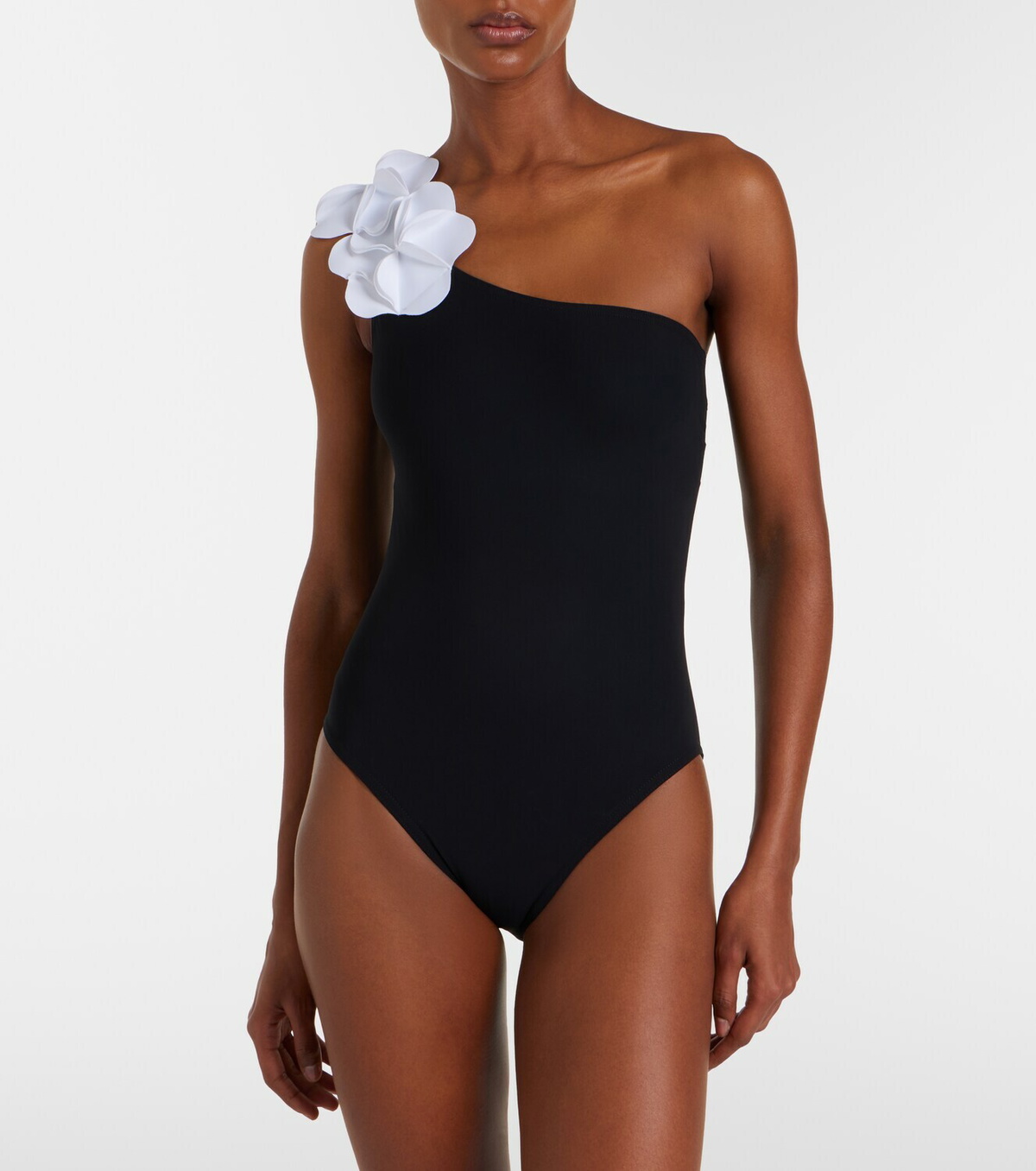 Karla Colletto Tess one-shoulder floral-appliqué swimsuit