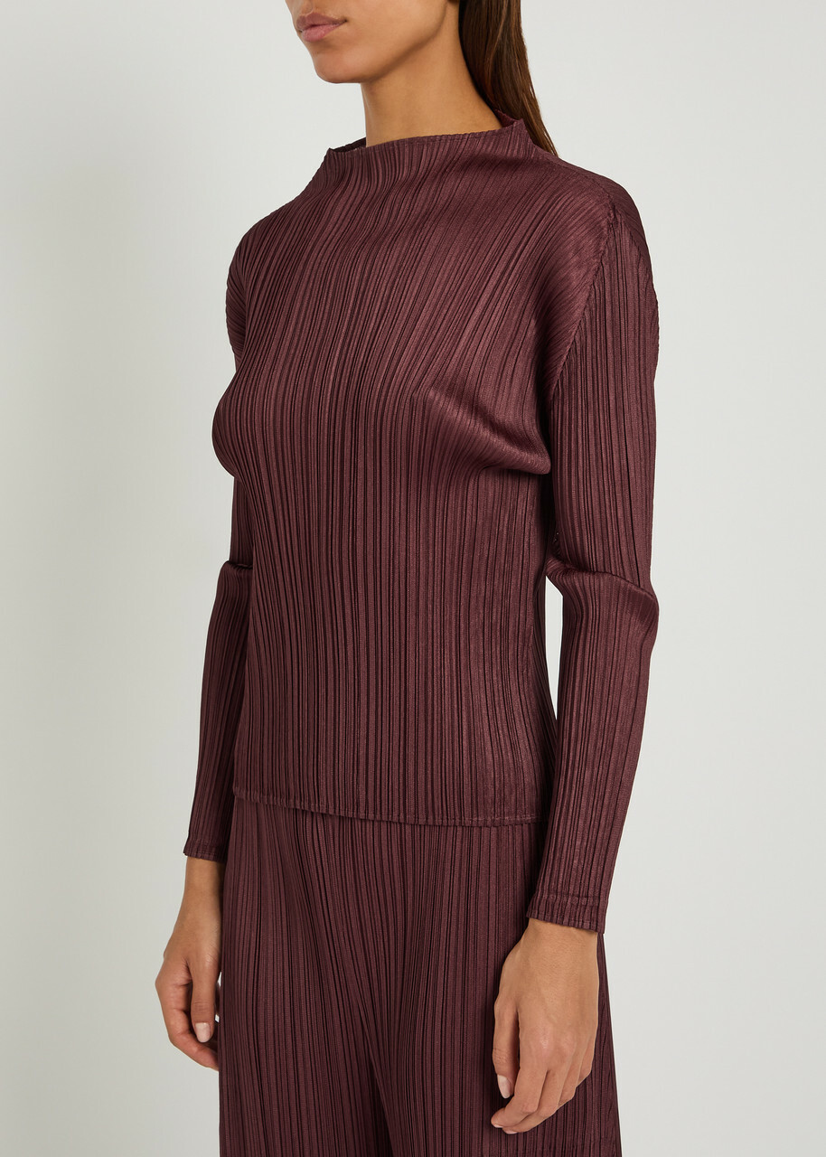 Pleats Please Issey Miyake Pleated Mock-neck Woven top Bordeaux