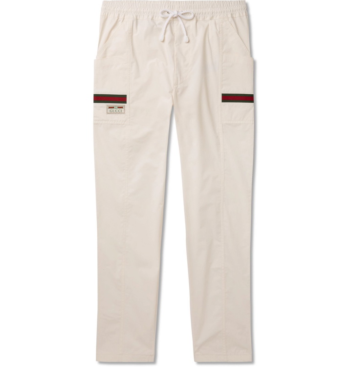Photo: Gucci - Webbing-Trimmed Cotton-Canvas Trousers - White