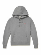 AMI PARIS - Logo-Embroidered Cotton-Jersey Hoodie - Gray