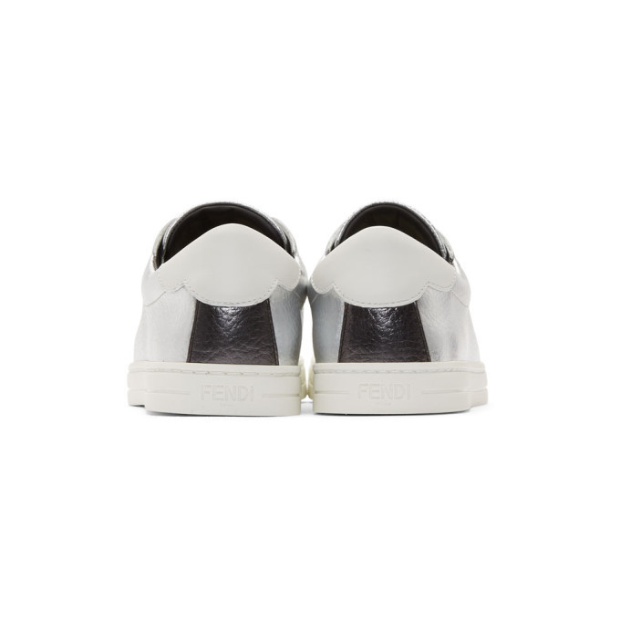 Fendi Silver Metallic Knit Logo Sneakers Fendi