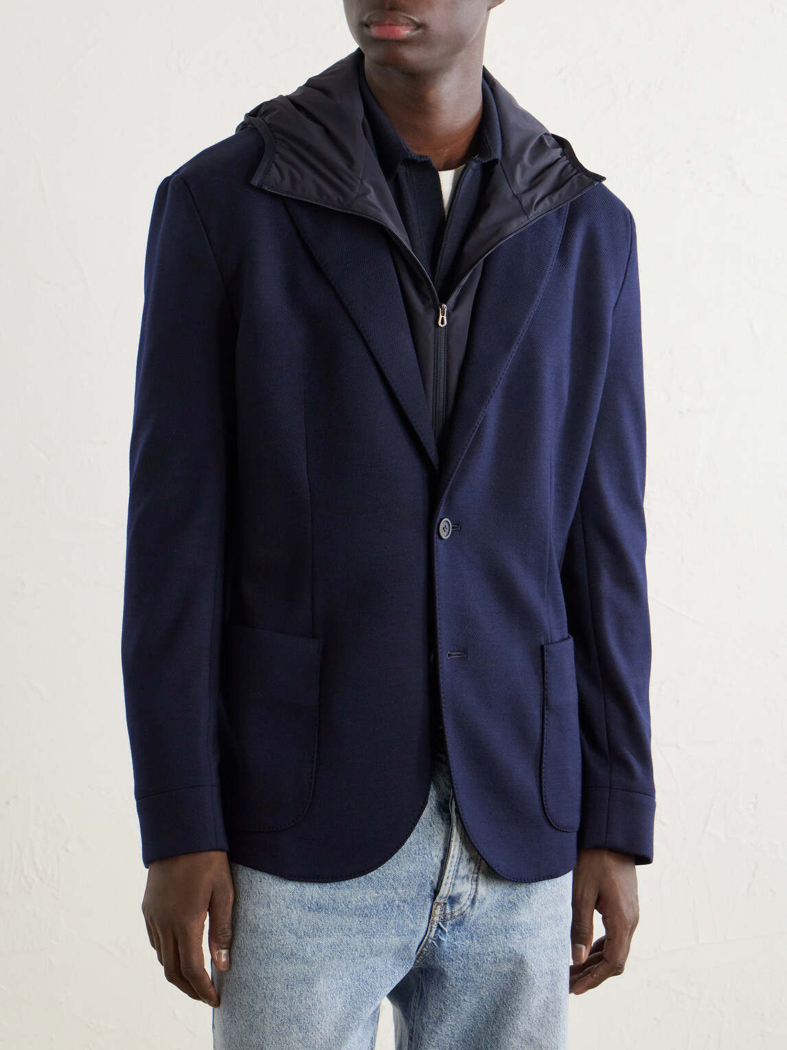 SEASE - Hodded Virgin Wool Blazer - Blue